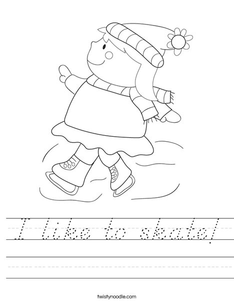 I Like to Skate Worksheet - D'Nealian - Twisty Noodle