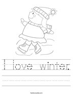 I love winter Handwriting Sheet