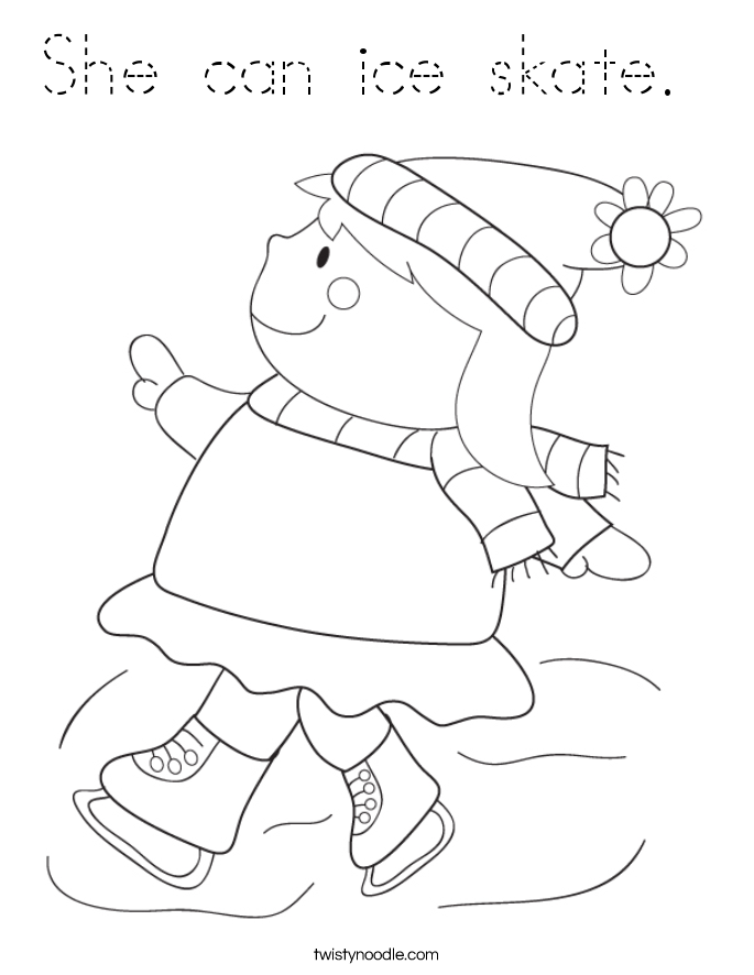 She can ice skate.  Coloring Page