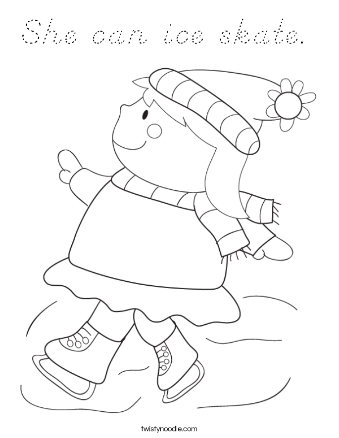 She can ice skate.  Coloring Page