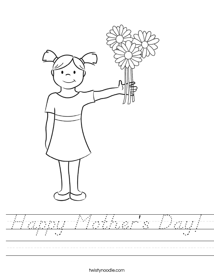 Happy Mother's Day Worksheet - D'Nealian - Twisty Noodle