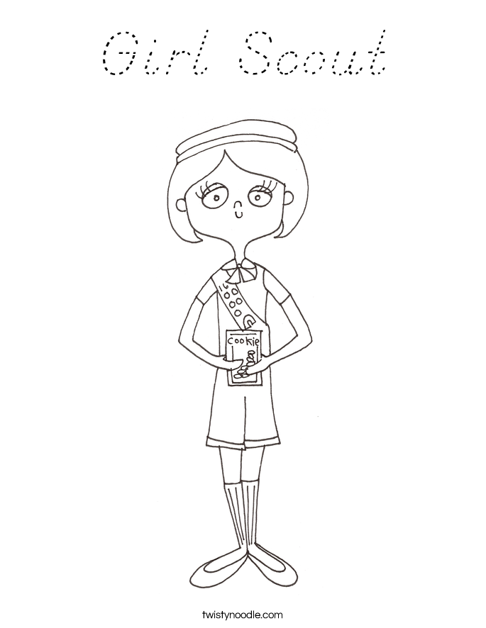 Girl Scout Coloring Page - D'Nealian - Twisty Noodle