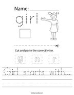 Girl starts with Handwriting Sheet