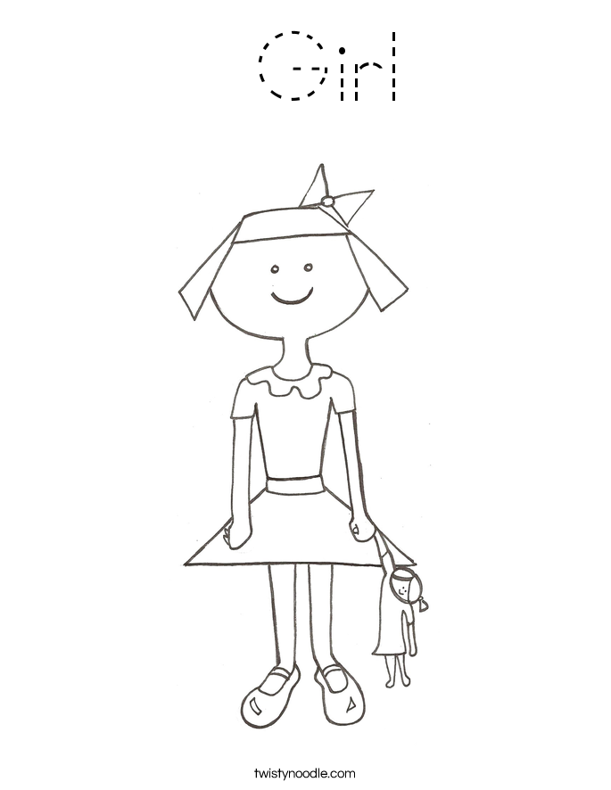 Girl Coloring Page - Tracing - Twisty Noodle