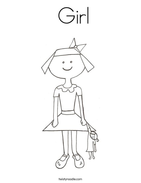 Girl with Doll Coloring Page