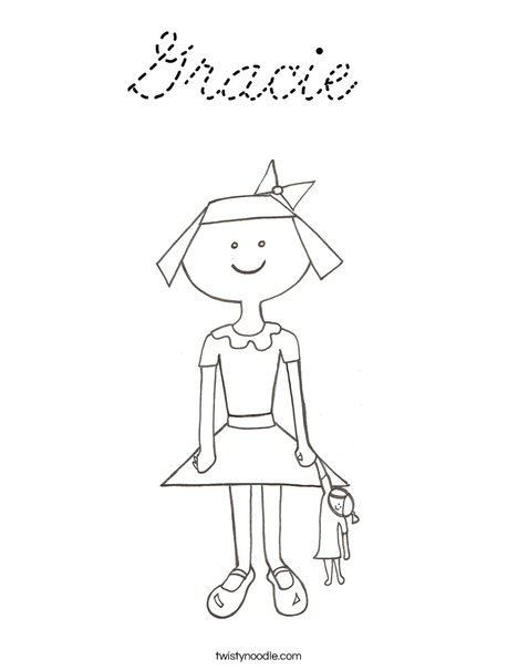 Girl with Doll Coloring Page