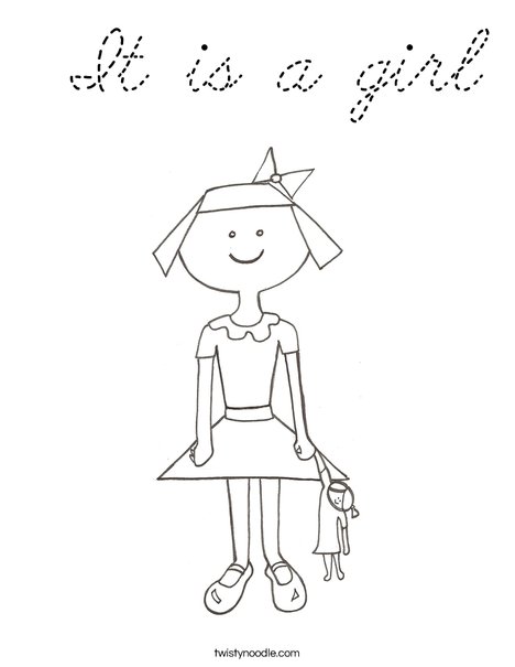 Girl with Doll Coloring Page