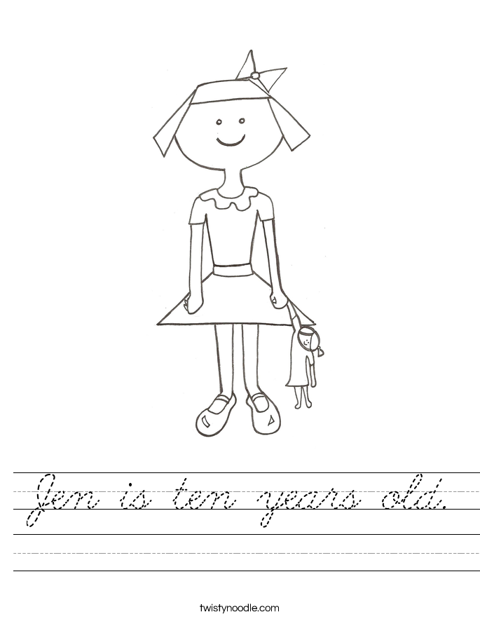 Jen is ten years old. Worksheet