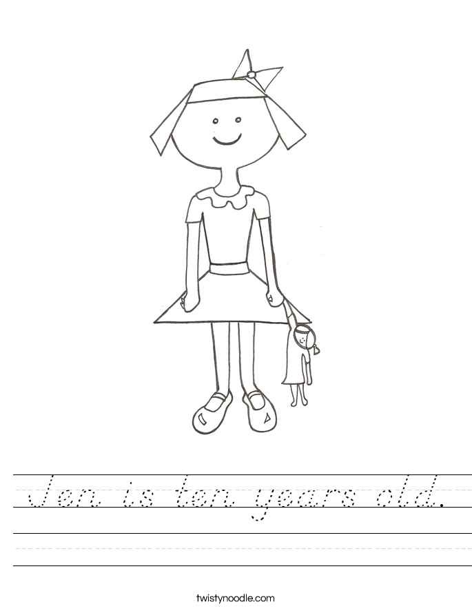 Jen is ten years old. Worksheet