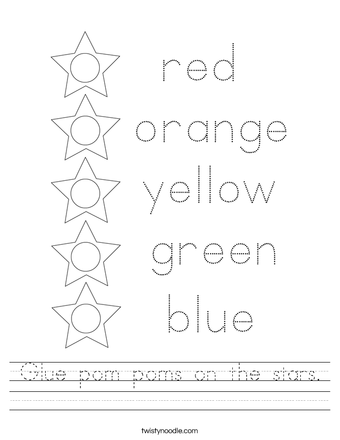 Glue pom poms on the stars. Worksheet