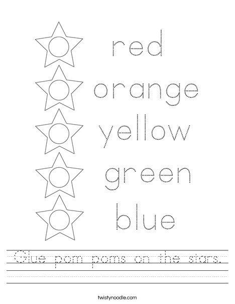 Glue pom poms on the stars. Worksheet