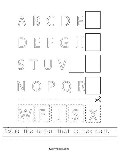 Glue the letter that comes next. Worksheet