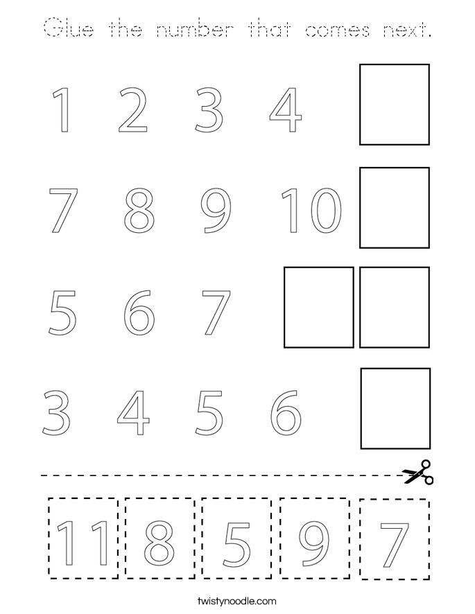 Glue the number that comes next. Coloring Page