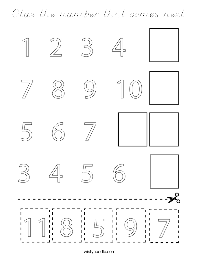 Glue the number that comes next. Coloring Page