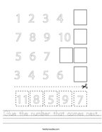 Glue the number that comes next Handwriting Sheet
