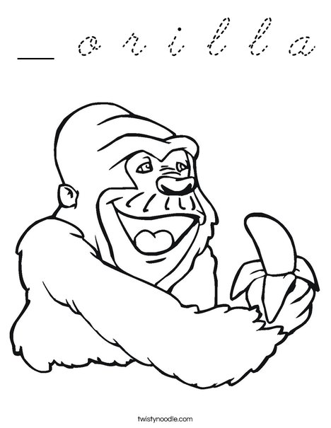 Gorilla Eating a Banana Coloring Page