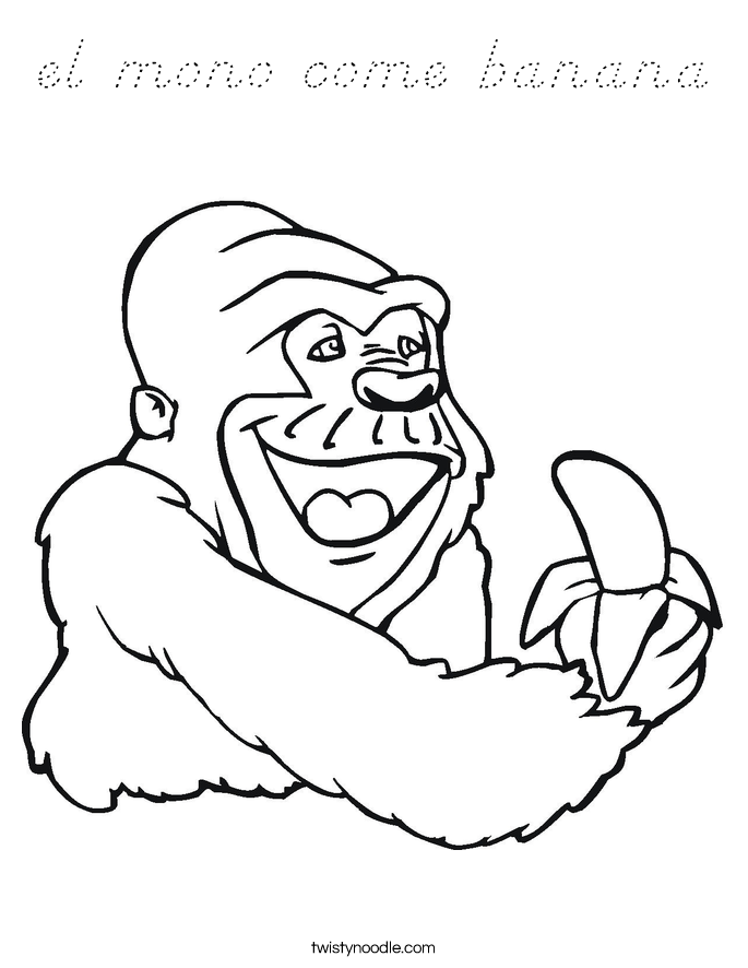 el mono come banana Coloring Page