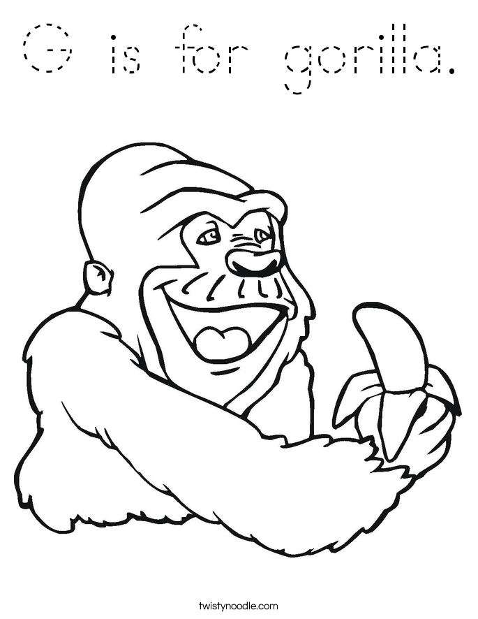 G is for gorilla. Coloring Page