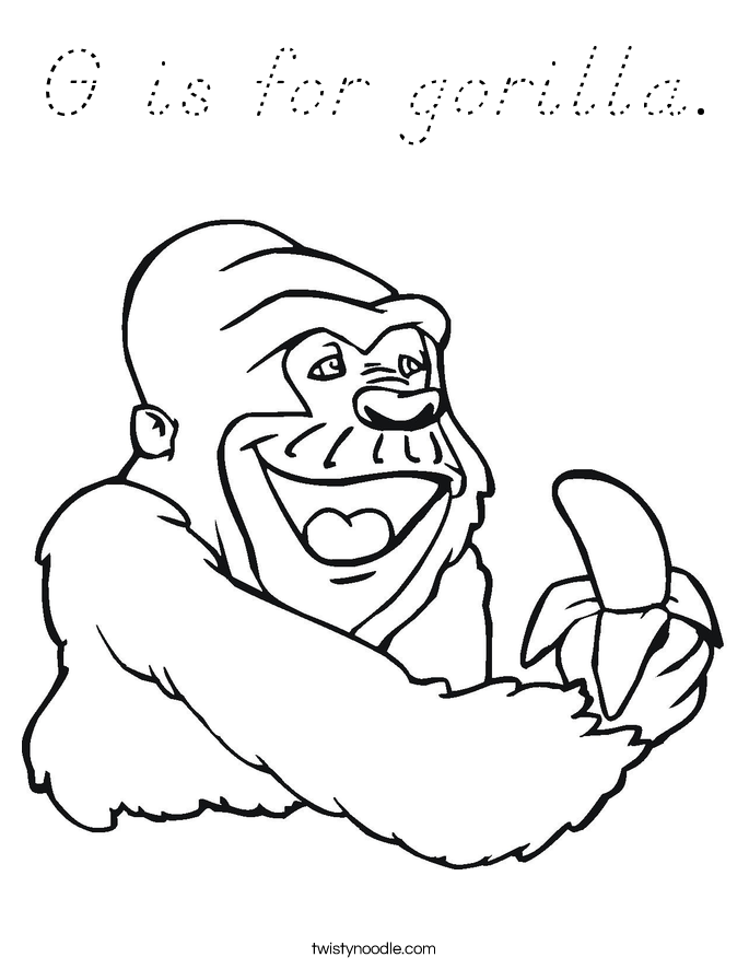 G is for gorilla. Coloring Page