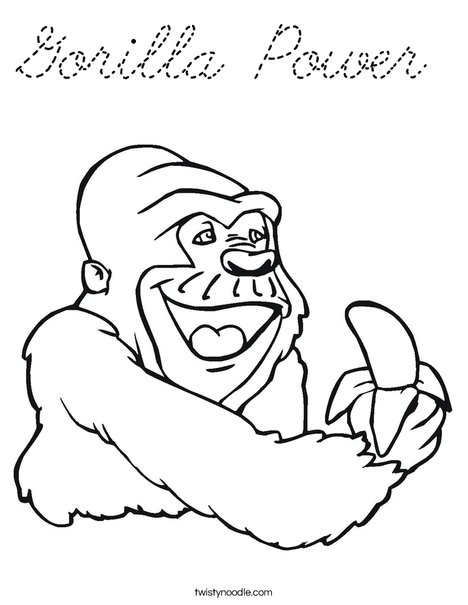 Gorilla Eating a Banana Coloring Page