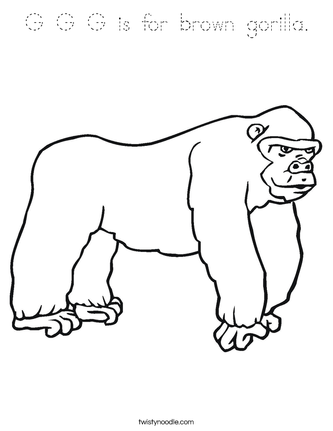 G G G is for brown gorilla. Coloring Page