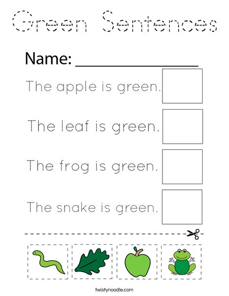 Green Sentences Coloring Page
