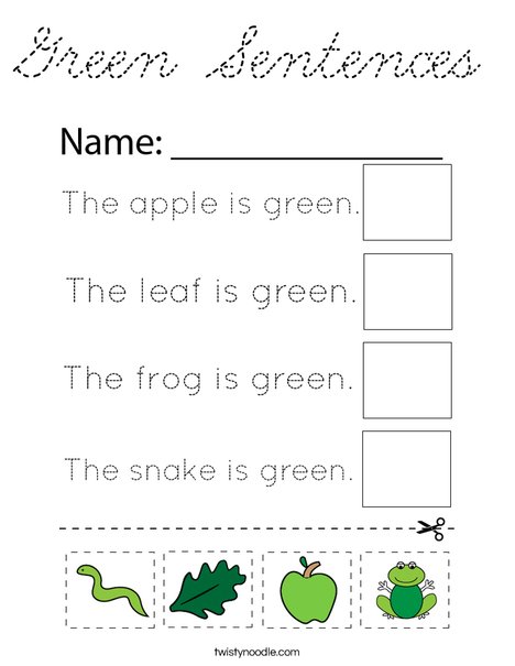 Green Sentences Coloring Page
