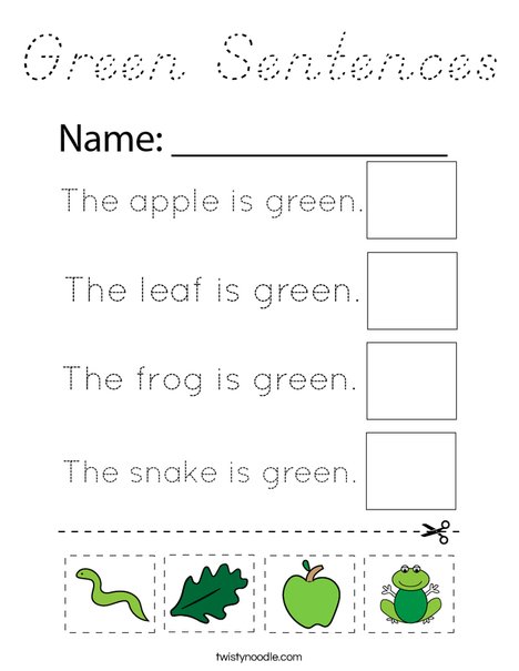Green Sentences Coloring Page