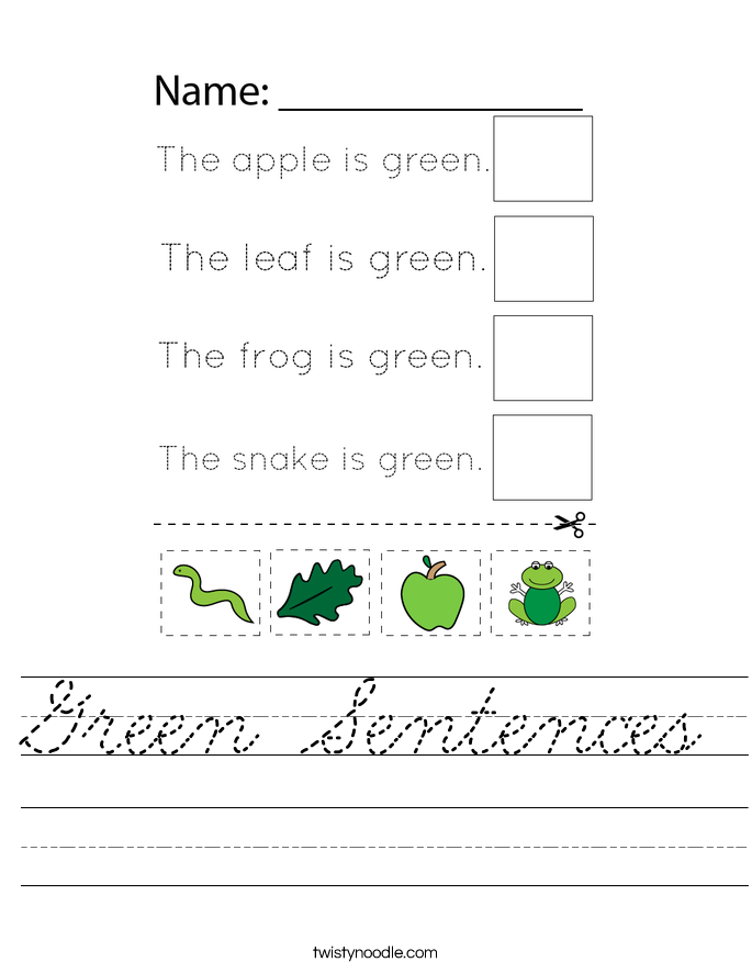 Green Sentences Worksheet