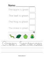 Green Sentences Handwriting Sheet