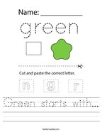 Green starts with Handwriting Sheet