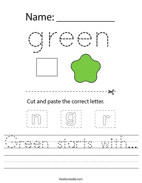 Green starts with... Worksheet