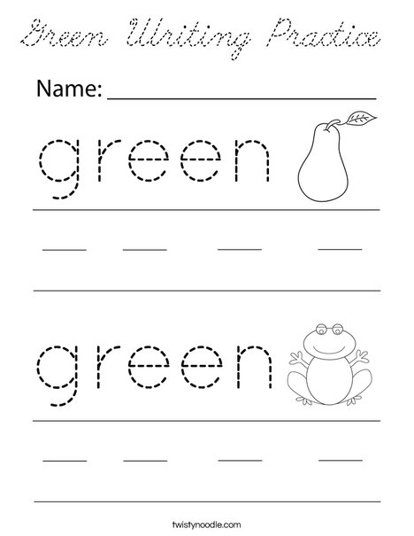 Green Writing Practice Coloring Page