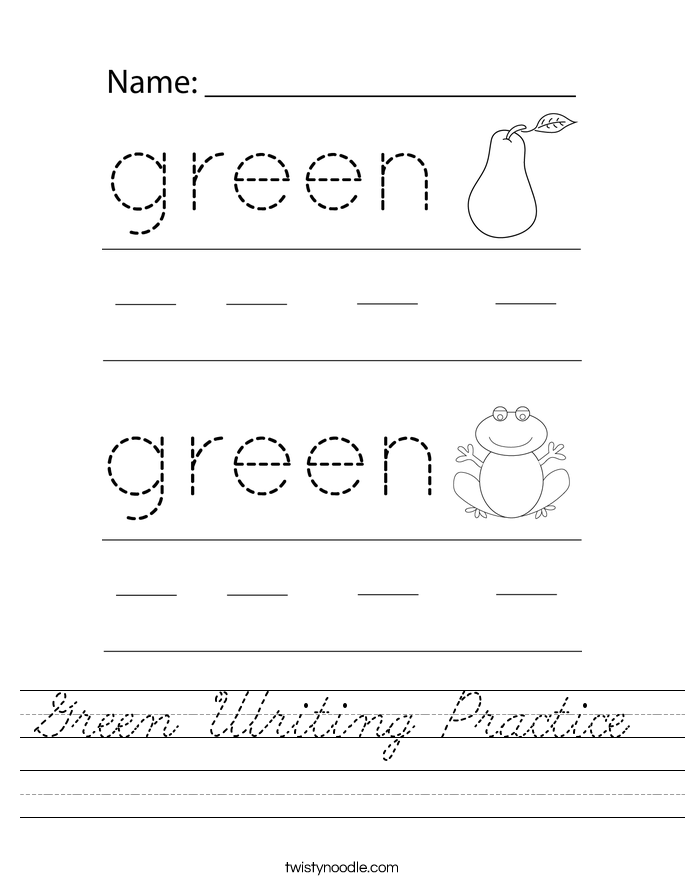 Green Writing Practice Worksheet