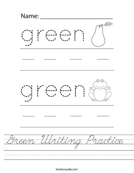 Green Writing Practice Worksheet