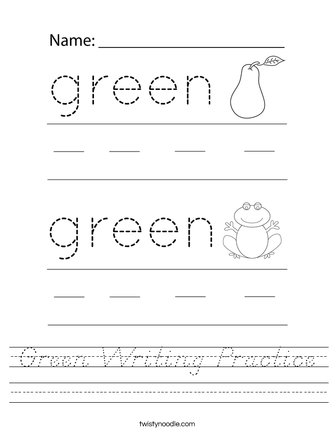Green Writing Practice Worksheet
