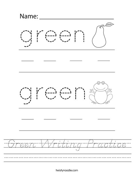 Green Writing Practice Worksheet