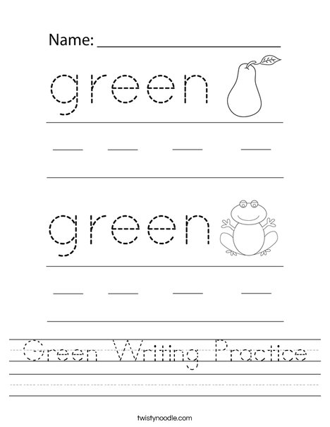 Green Writing Practice Worksheet