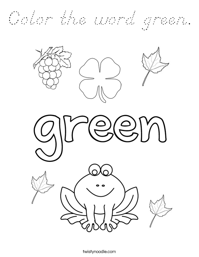 Color the word green. Coloring Page