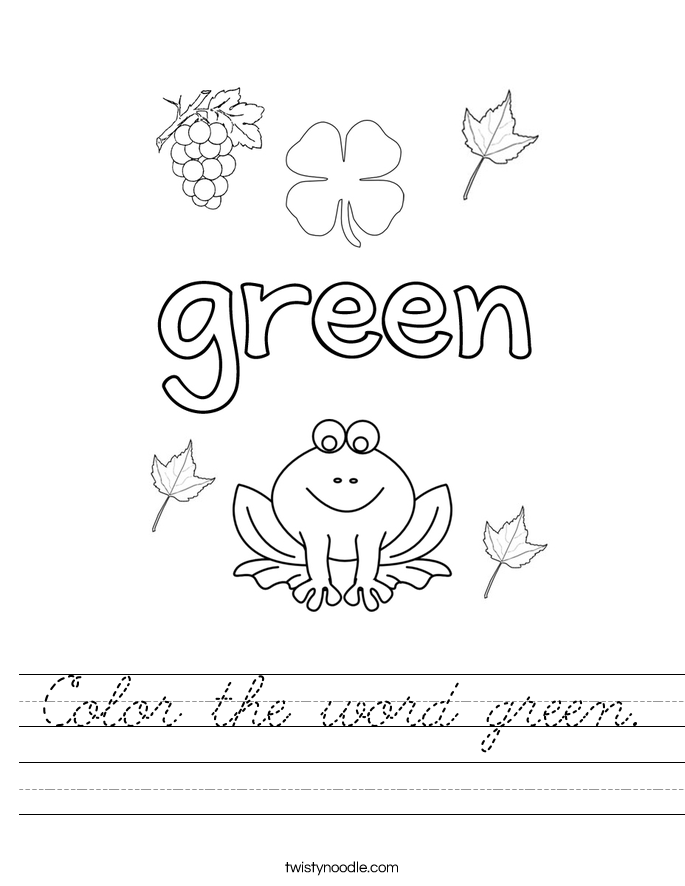 Color the word green. Worksheet