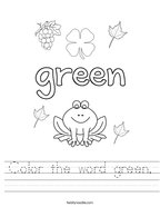 Color the word green Handwriting Sheet