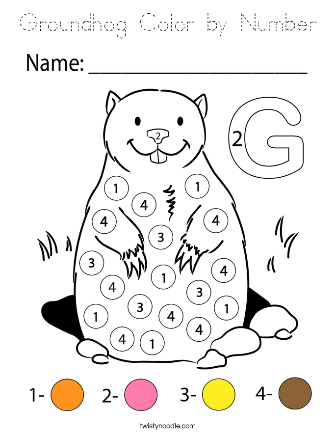 Groundhog Color by Number Coloring Page
