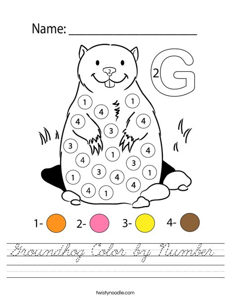 Groundhog Color by Number Worksheet