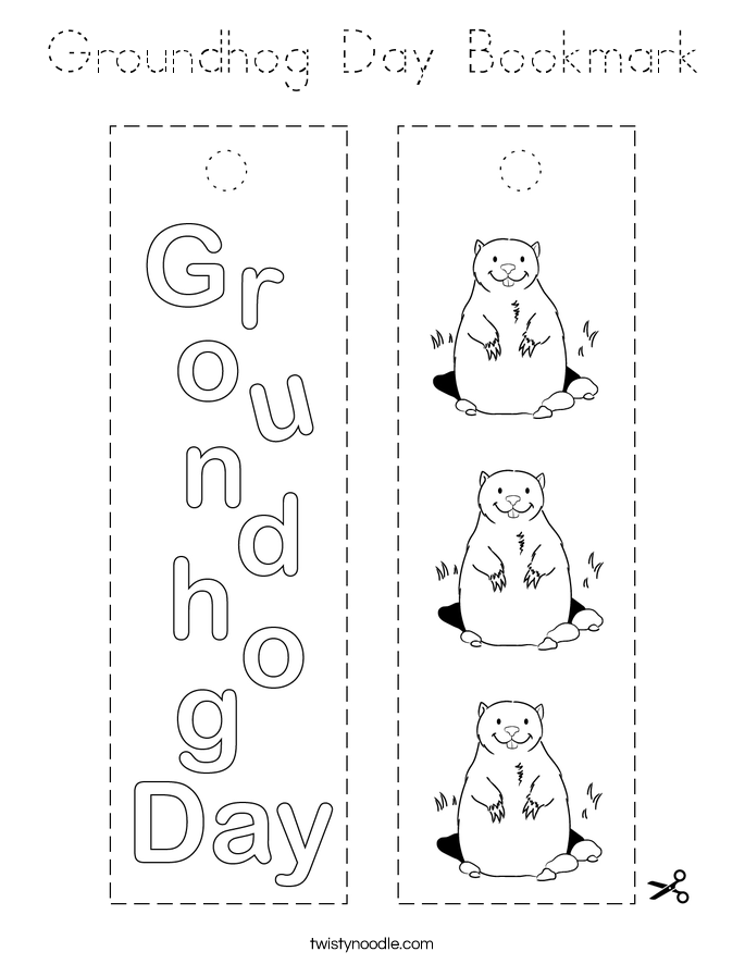 Groundhog Day Bookmark Coloring Page