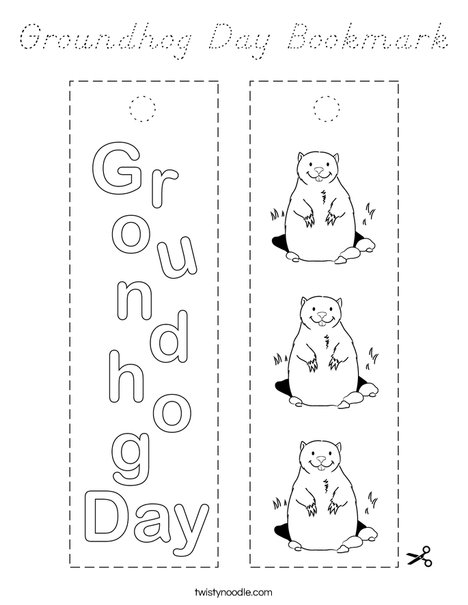Groundhog Day Bookmark Coloring Page