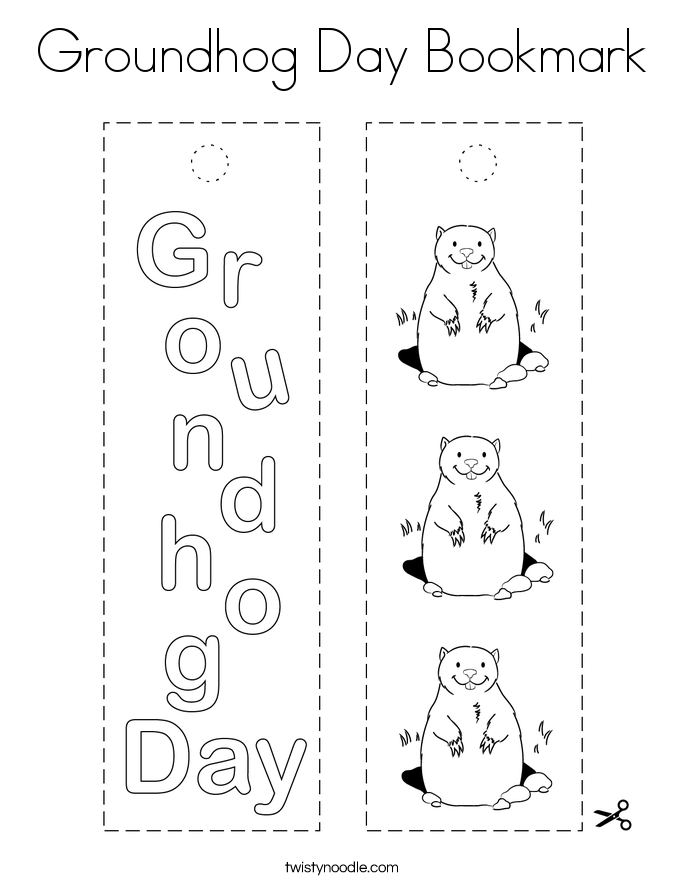 Groundhog Day Bookmark Coloring Page