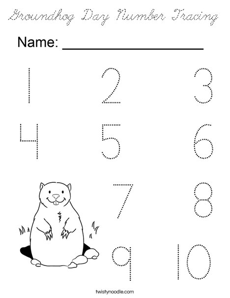 Groundhog Day Number Tracing Coloring Page