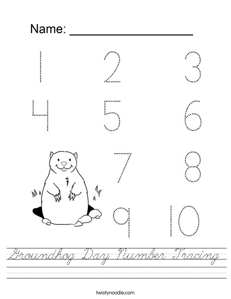 Groundhog Day Number Tracing Worksheet