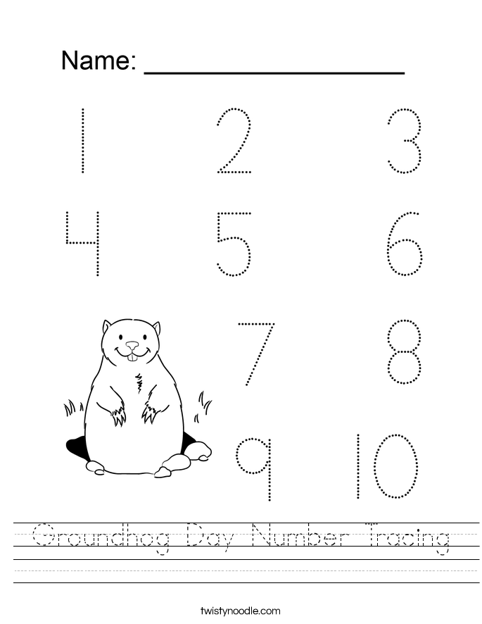 Groundhog Day Number Tracing Worksheet