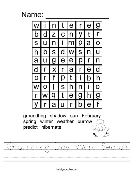 Groundhog Day Word Search Worksheet